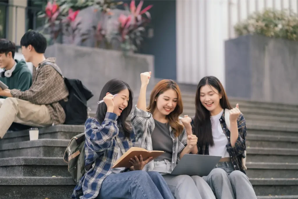 Group of teenage girls getting ready to ace their exams