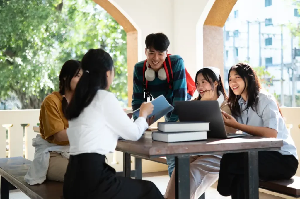 Teenagers studying as a group